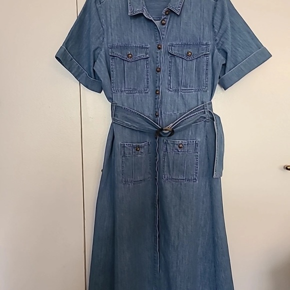 Sézane blue denim Raquel Short Sleeve dress - Picture 3 of 5